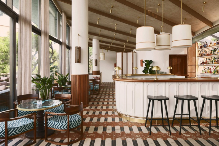 Humbert et Poyet: Restaurants Interior Design Ideas. Beefbar Athènes project. Restaurant with black counter stools and golden details.