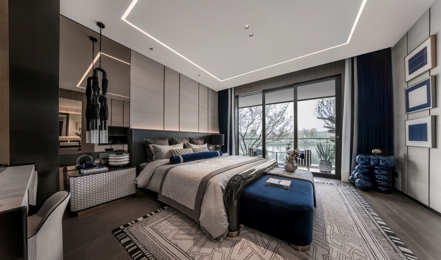 modern bedroom in the wide horizon luxelakes hotel