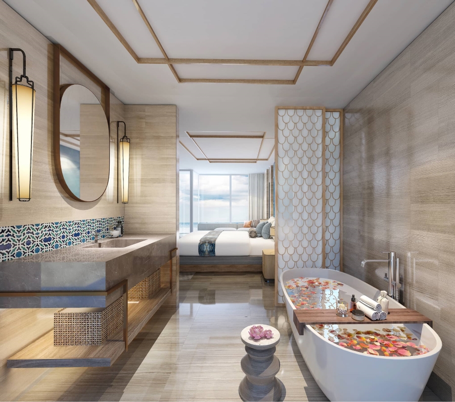 Hotel Interior Design by HKS Architects - Sunbay Park Condotel modern bathroom