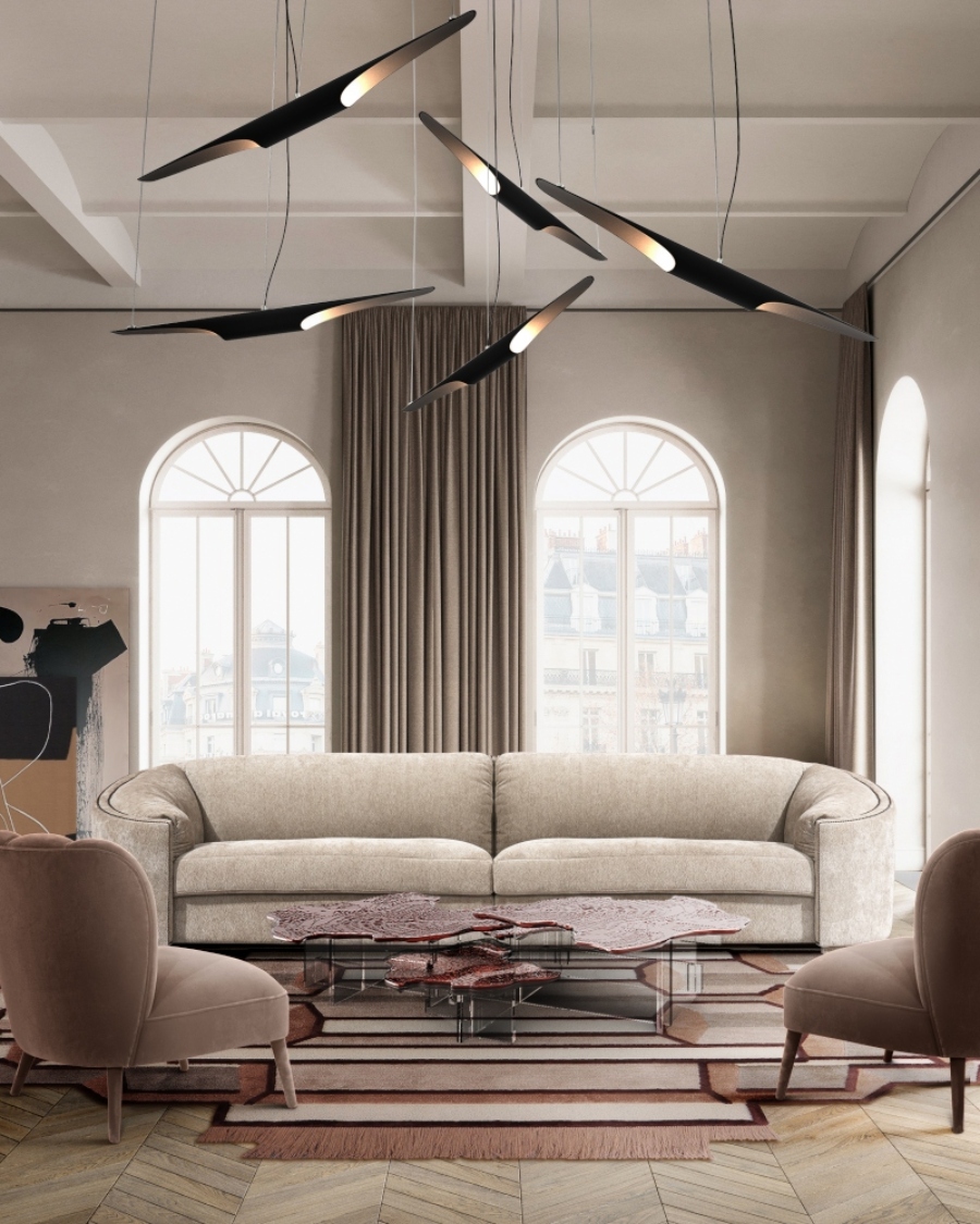 brabbu interior design living room pearl sofa pink armchairs gass coffee table pink tones